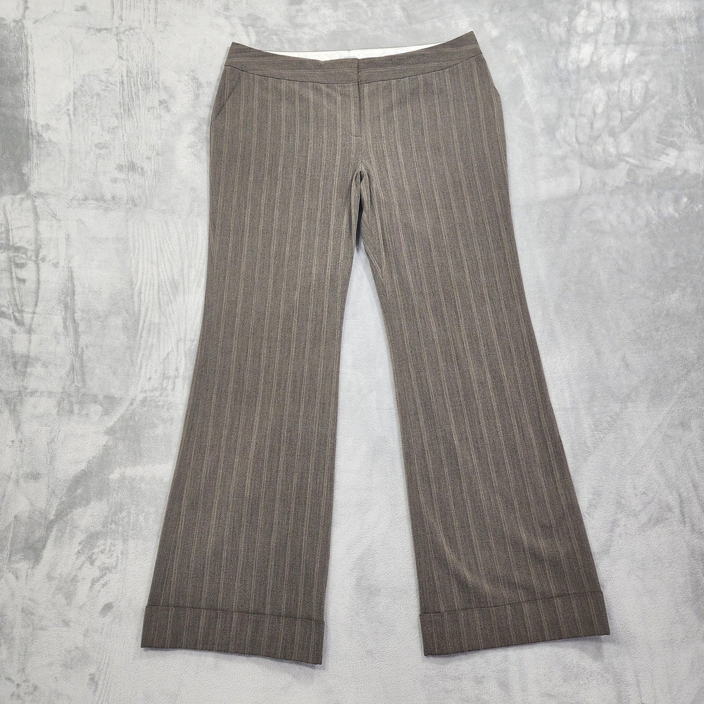 Semantiks Pants Womens 16 Brown Striped Wide Leg Cuffed Twill Stretch Office